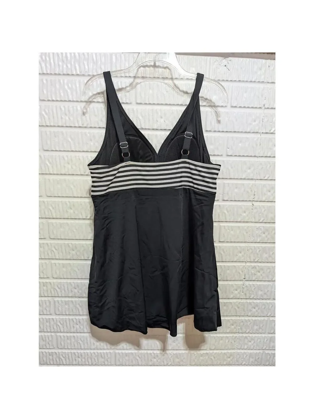Septangle 18W Stylish Black Swim Dress with Striped Detail